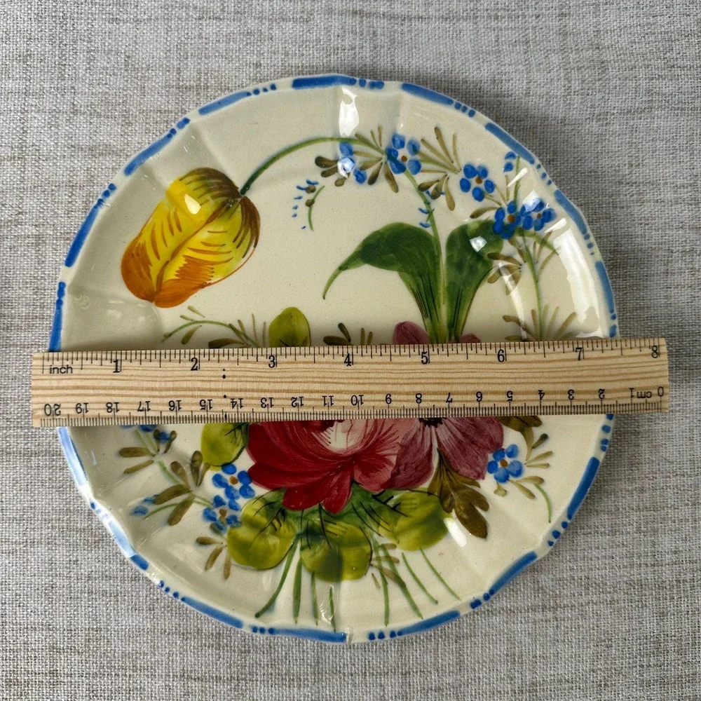 Vintage Italian Hand Painted Floral Plates | 1950s Nove Rose Style | Scalloped
